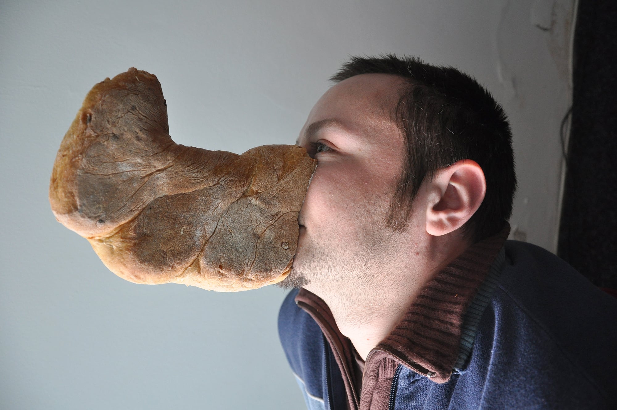 Vetró Barnabás with a curved bread on his face