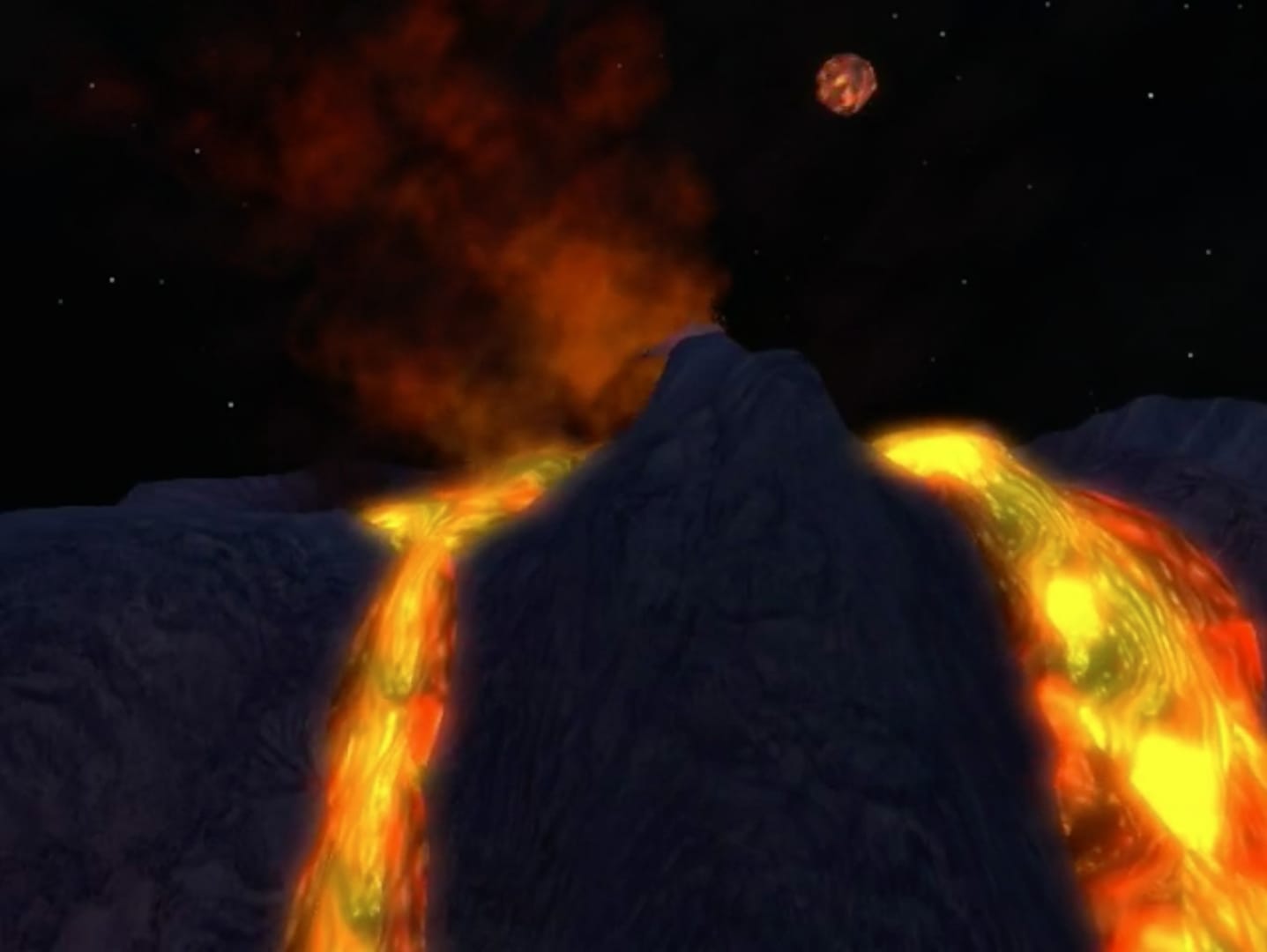 Lava flowing off from a cliff